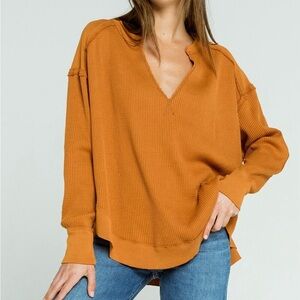 Free People We The Free Womens Owen Thermal Top Size S Glazed Ginger Oversized